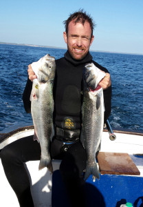 Ross with 2 sea bass, 8lb & 6lb