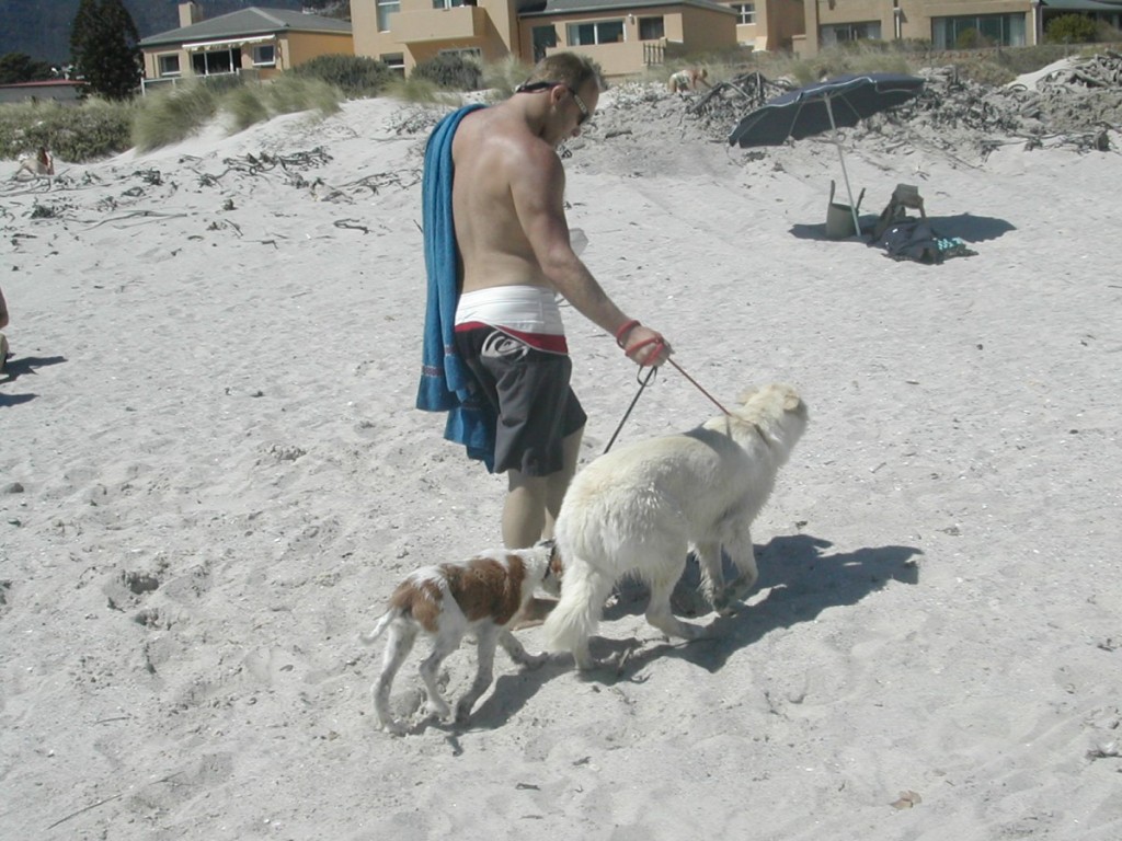 Chloe with Bono on his first day at the beach